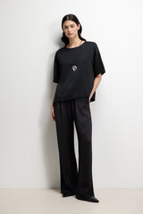 Aiko Elastic Waist Satin Trousers | Black