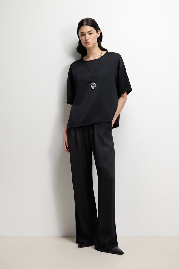 Aiko Elastic Waist Satin Trousers | Black