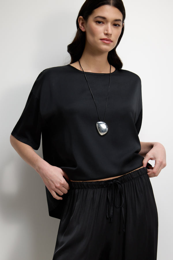 Aiko Elastic Waist Satin Trousers | Black