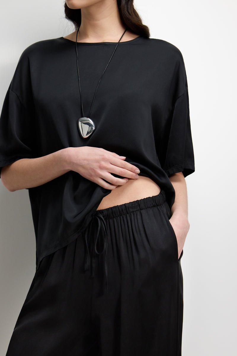 Aiko Elastic Waist Satin Trousers | Black