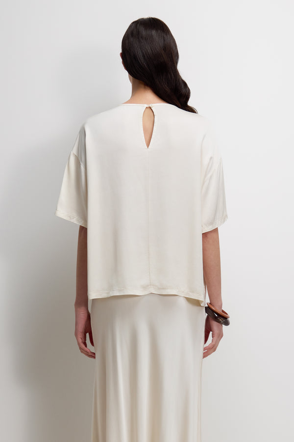 Shae Back Slit Satin Top | Ivory
