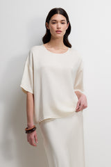 Shae Back Slit Satin Top | Ivory