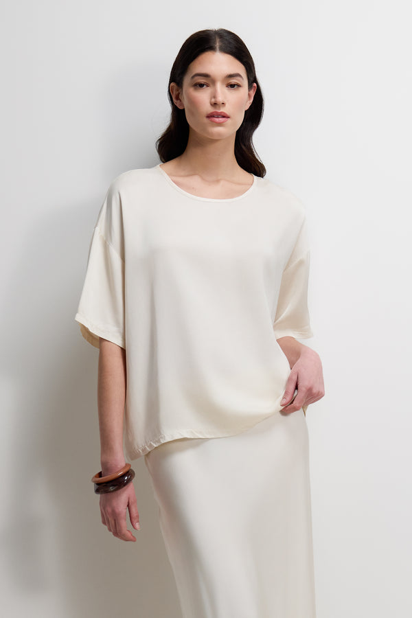 Shae Back Slit Satin Top | Ivory