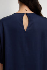 Shae Back Slit Satin Top | Navy