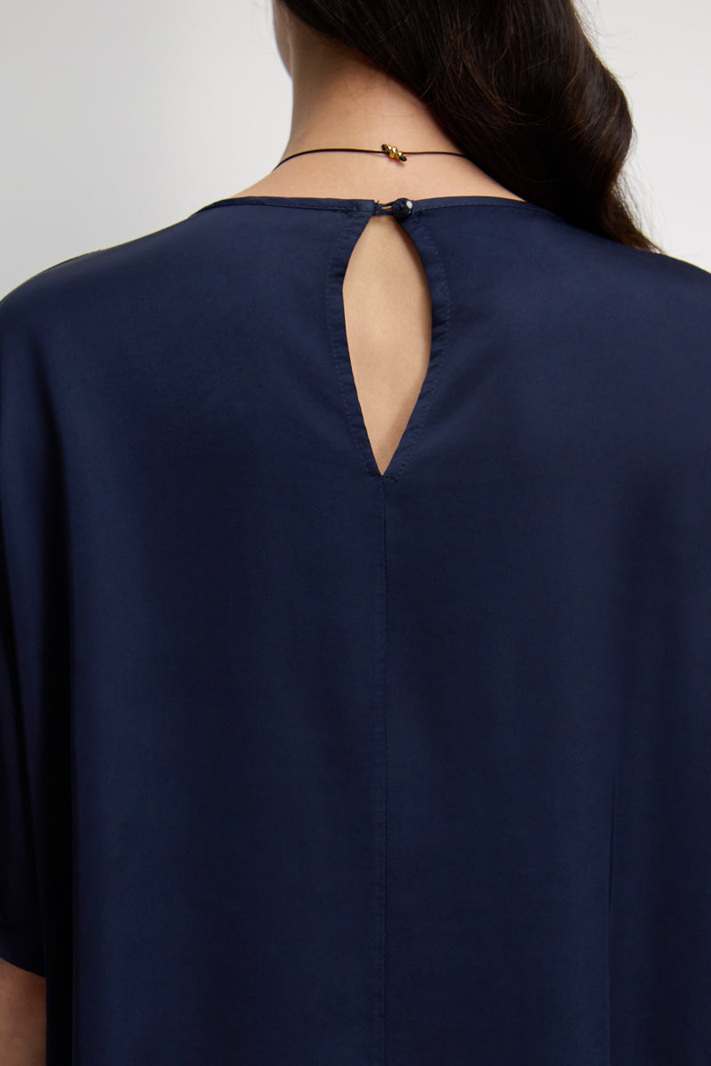 Shae Back Slit Satin Top | Navy