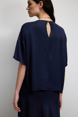 Shae Back Slit Satin Top | Navy