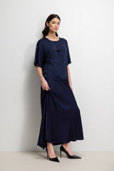 Shae Back Slit Satin Top | Navy