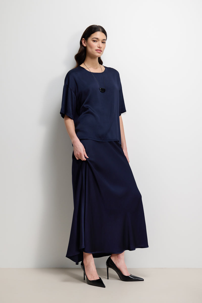 Shae Back Slit Satin Top | Navy