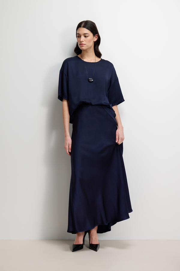 Camilla Bias Satin Skirt | Navy