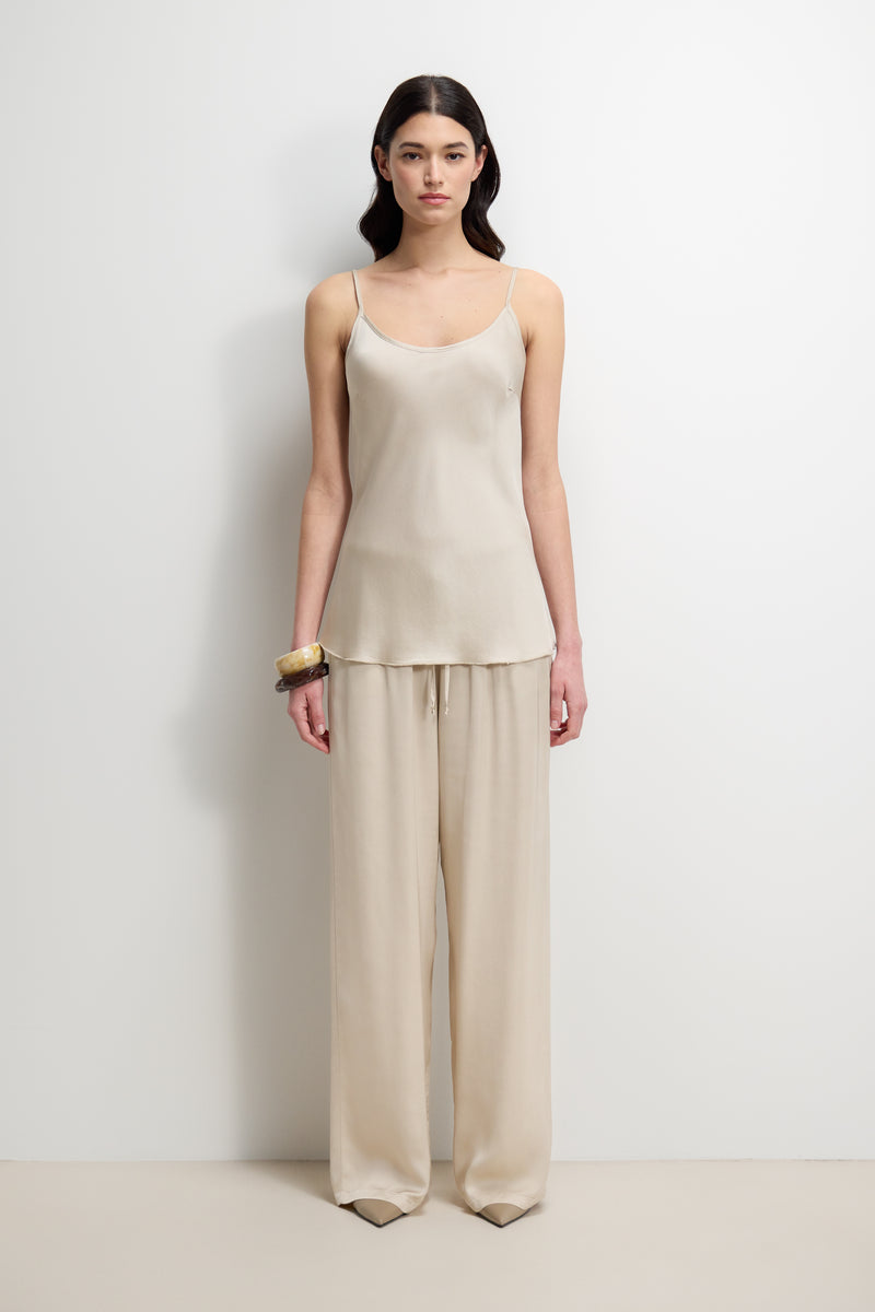 Aiko Elastic Waist Satin Trousers | Light Beige
