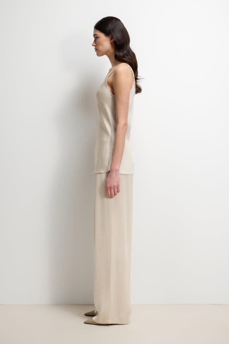 Aiko Elastic Waist Satin Trousers | Light Beige