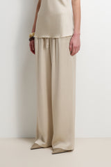 Aiko Elastic Waist Satin Trousers | Light Beige