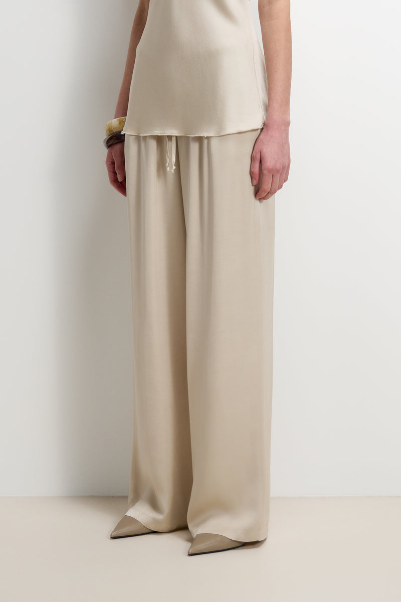Aiko Elastic Waist Satin Trousers | Light Beige