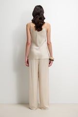 Aiko Elastic Waist Satin Trousers | Light Beige