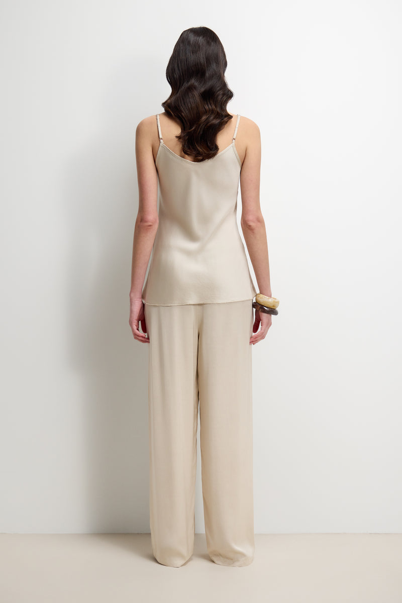 Aiko Elastic Waist Satin Trousers | Light Beige