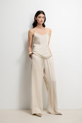 Aiko Elastic Waist Satin Trousers | Light Beige