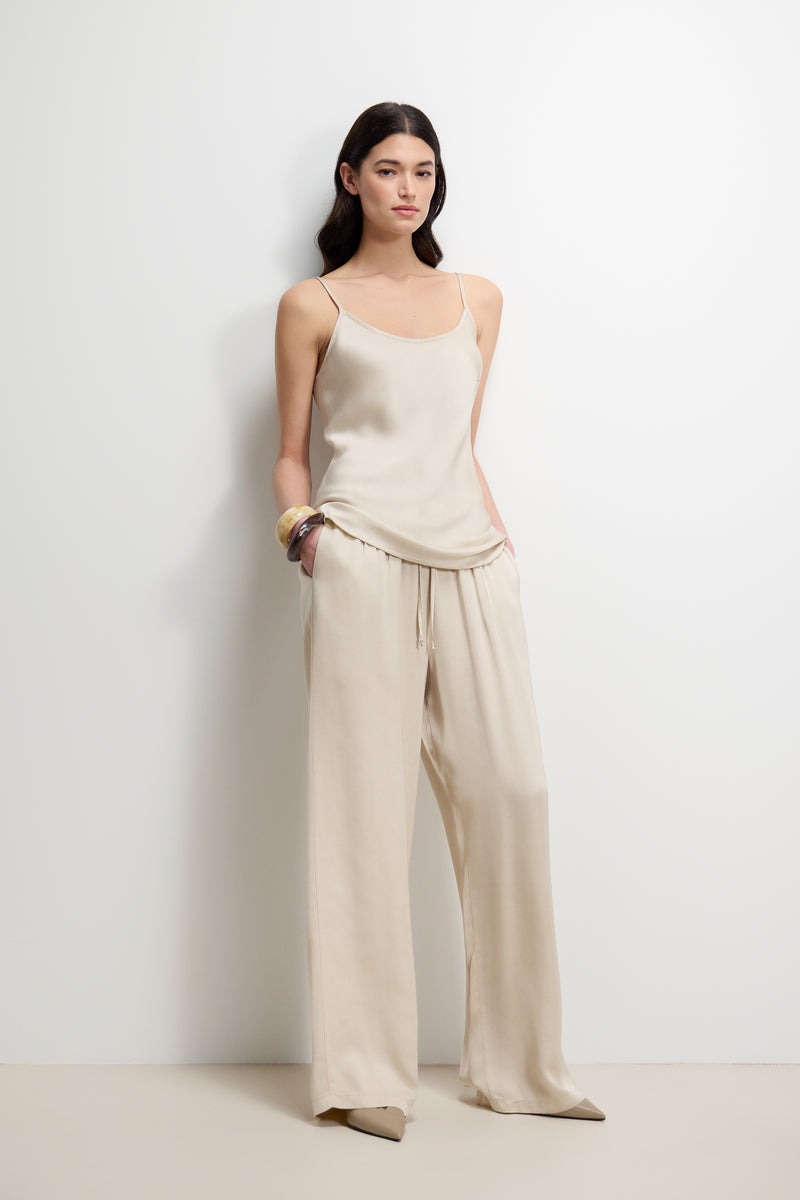 Aiko Elastic Waist Satin Trousers | Light Beige