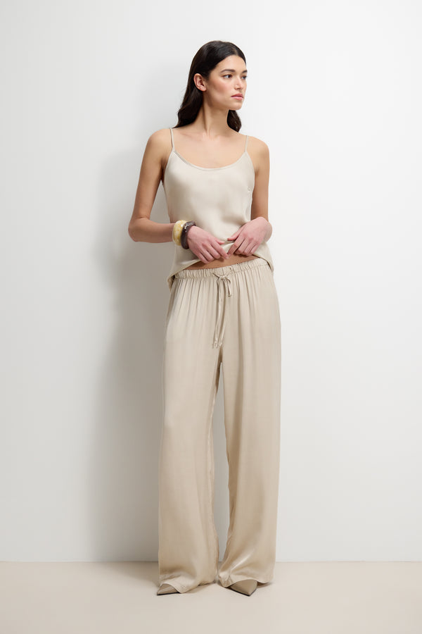 Aiko Elastic Waist Satin Trousers | Light Beige