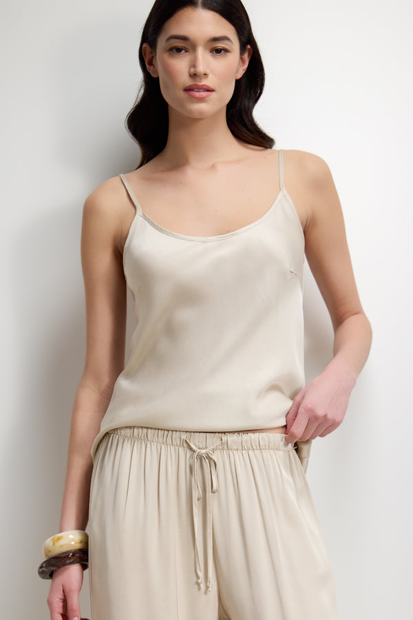 Aiko Elastic Waist Satin Trousers | Light Beige