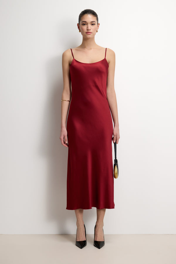 Paloma Strappy Satin Dress | Carmine