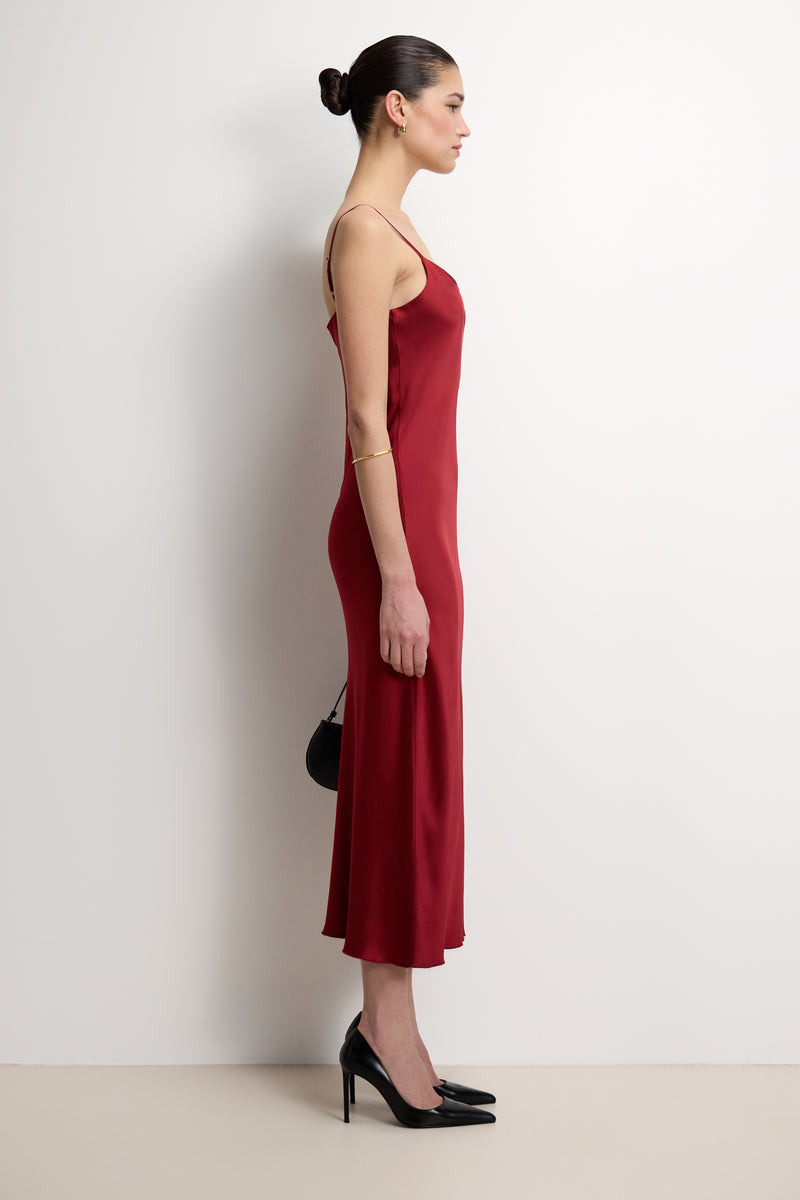 Paloma Strappy Satin Dress | Carmine