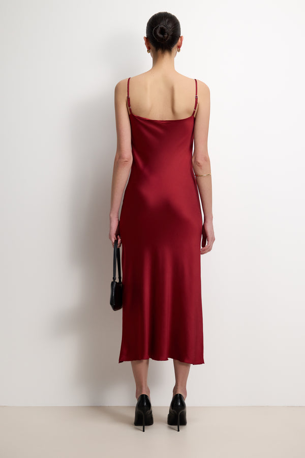 Paloma Strappy Satin Dress | Carmine