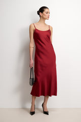 Paloma Strappy Satin Dress | Carmine
