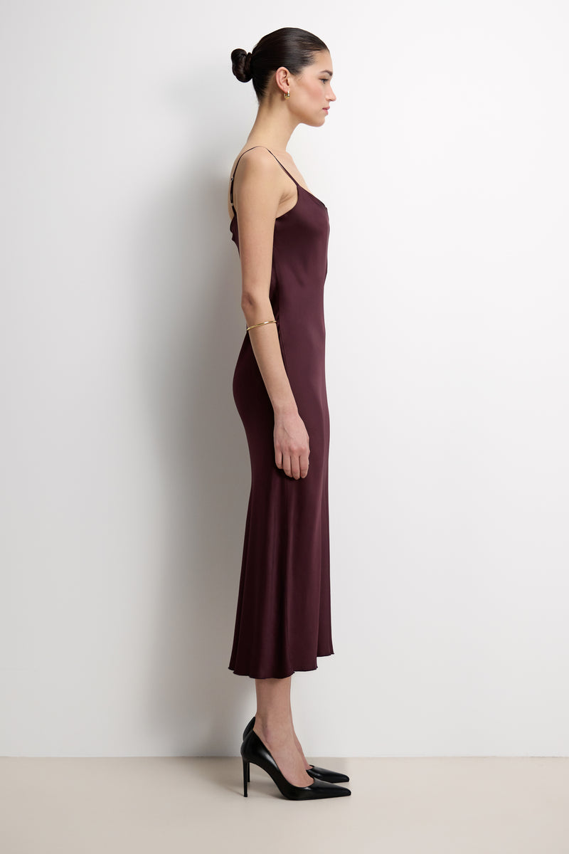 Paloma Strappy Satin Dress | Plum