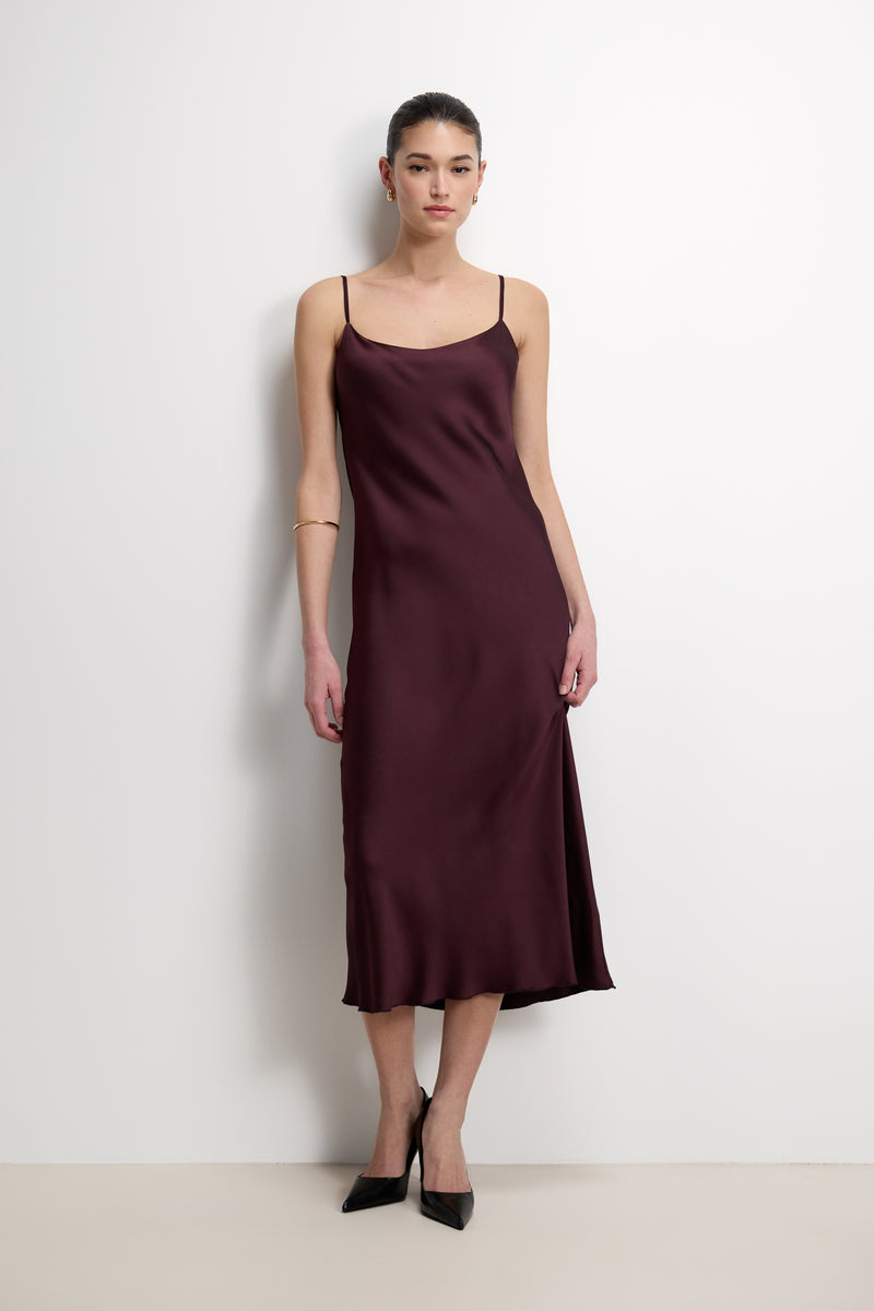 Paloma Strappy Satin Dress | Plum