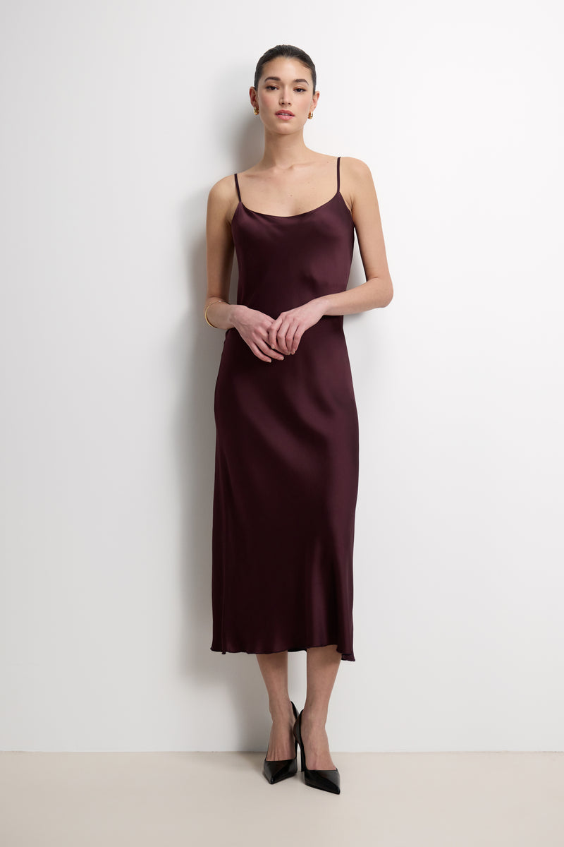 Paloma Strappy Satin Dress | Plum