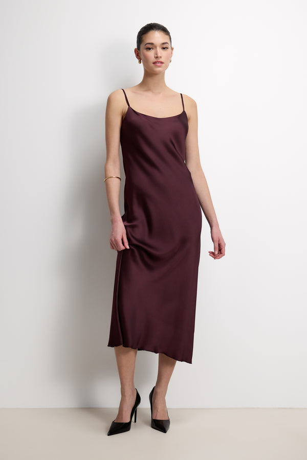 Paloma Strappy Satin Dress | Plum