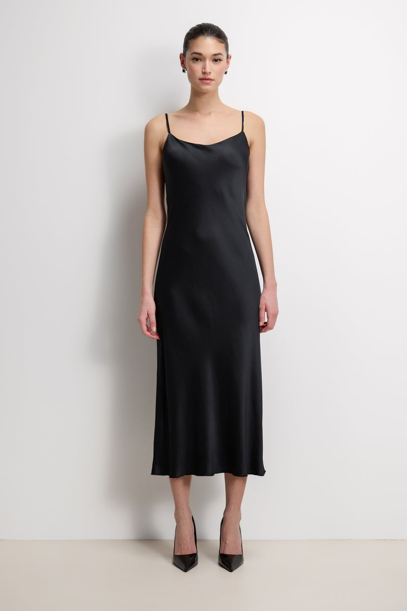 Paloma Strappy Satin Dress | Black