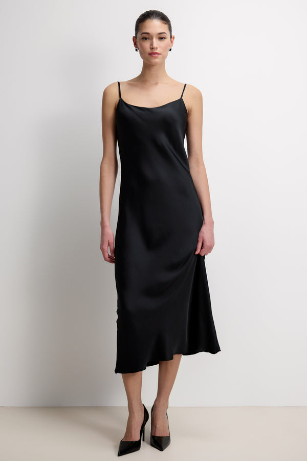 Paloma Strappy Satin Dress | Black