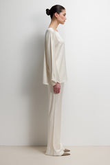 Genet Elastic Waist Bias Satin Trousers | Ivory