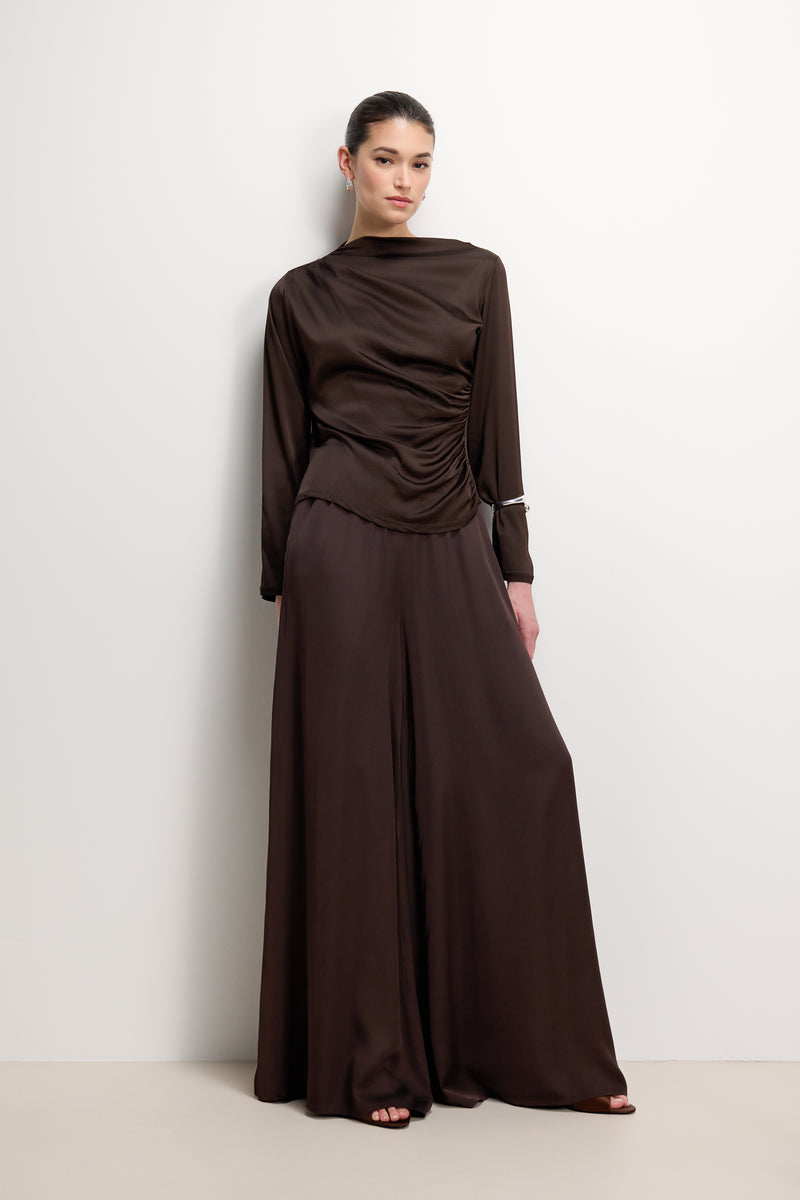 Allegra Asymmetric Long Sleeve Blouse | Espresso Brown
