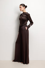 Allegra Asymmetric Long Sleeve Blouse | Espresso Brown