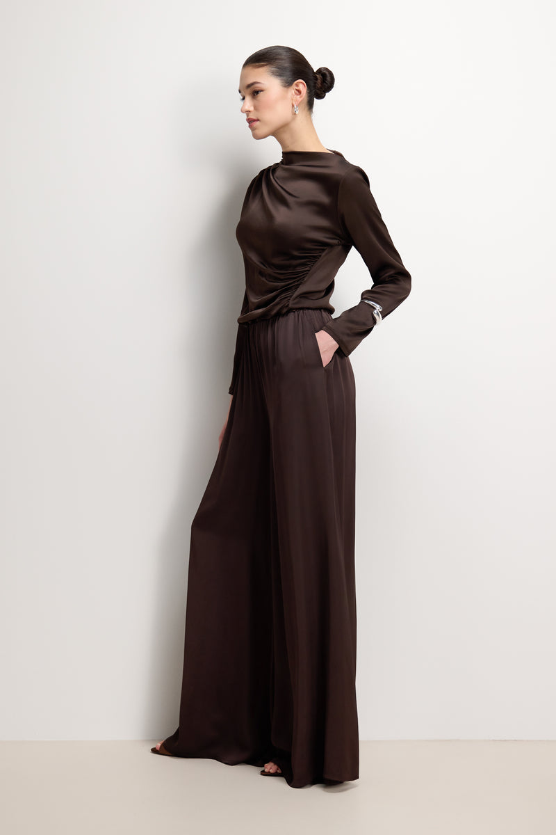 Allegra Asymmetric Long Sleeve Blouse | Espresso Brown