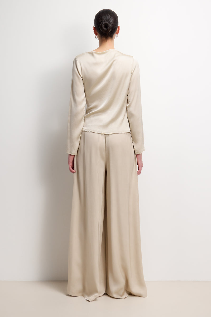 Helena Elastic Waist Satin Trousers | Light Beige