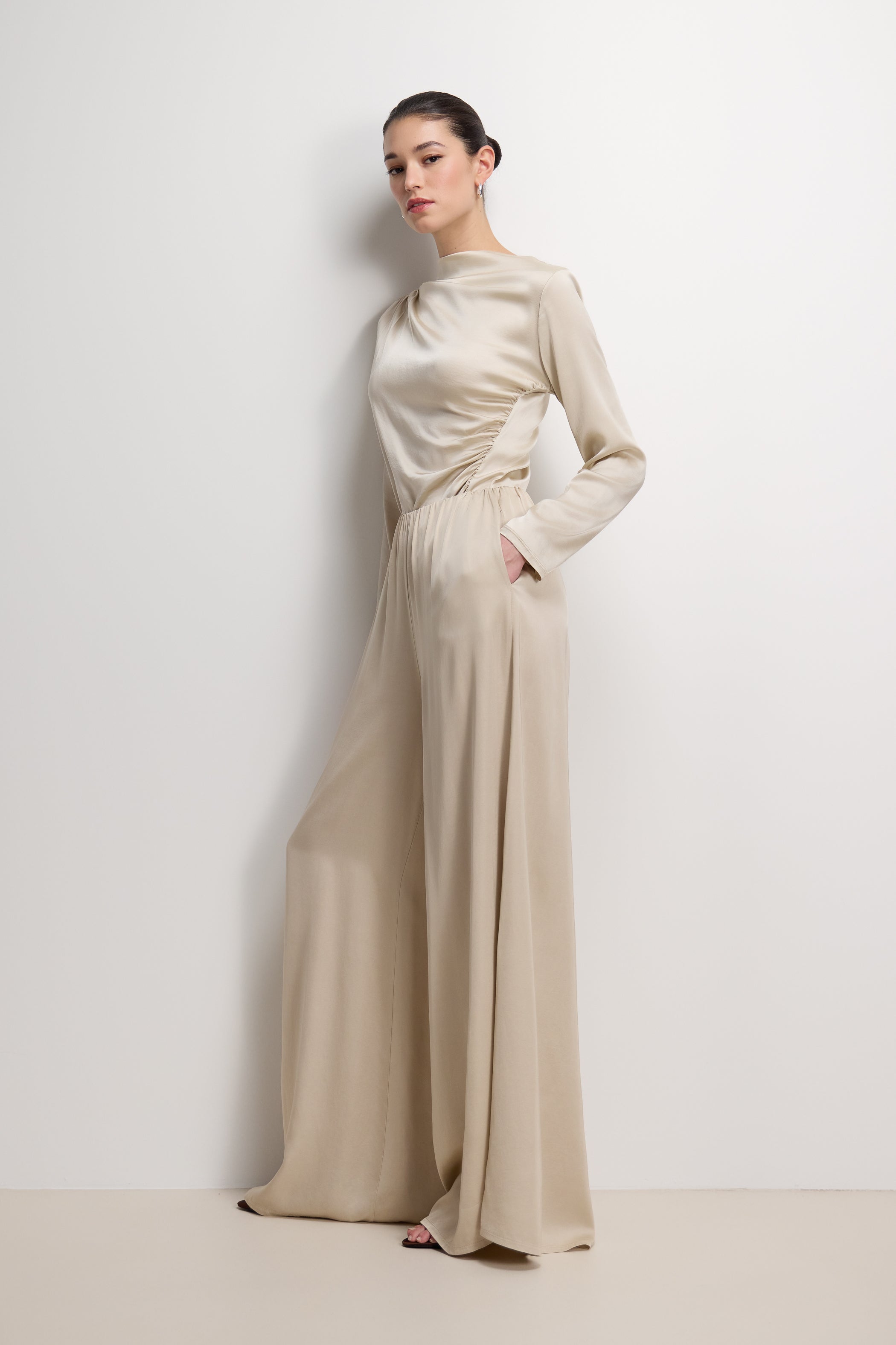 Helena Elastic Waist Satin Trousers | Leopard Brown