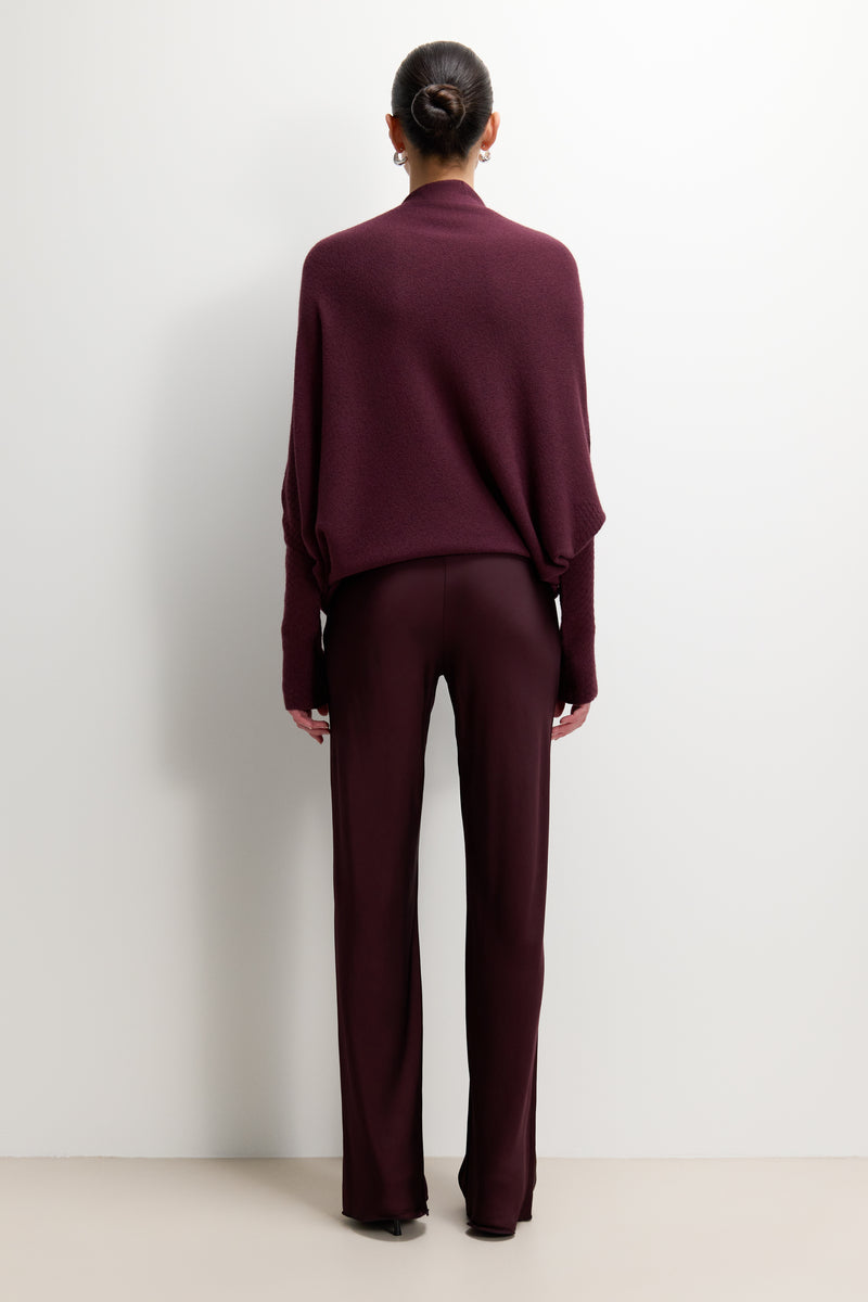 Genet Elastic Waist Bias Satin Trousers | Amethyst Plum