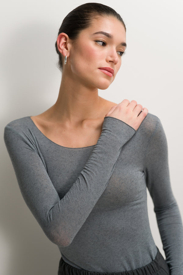 Mae Featherweight Boatneck Top | Grey Melange | Modal-Cashmere