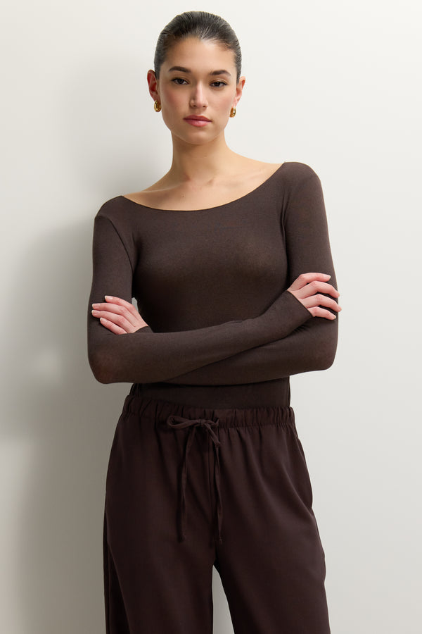 Mae Featherweight Boatneck Top | Espresso Brown | Modal-Cashmere