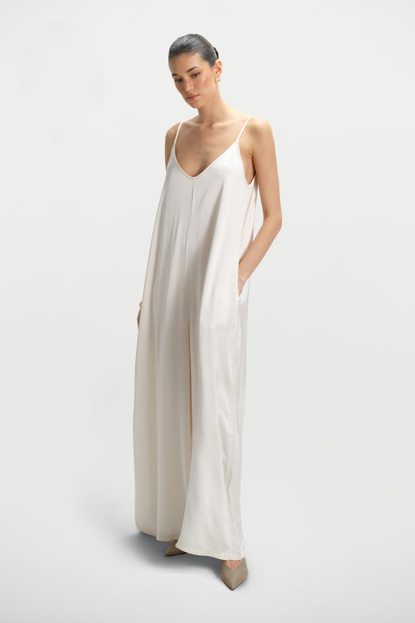 Audrey Satin Jumpsuit | Ivory