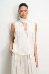 Lyanne Bow Neck Tie Satin Blouse | Ivory