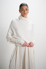 Asymmetric Draped Roll Neck | Ivory | Seamless Knit