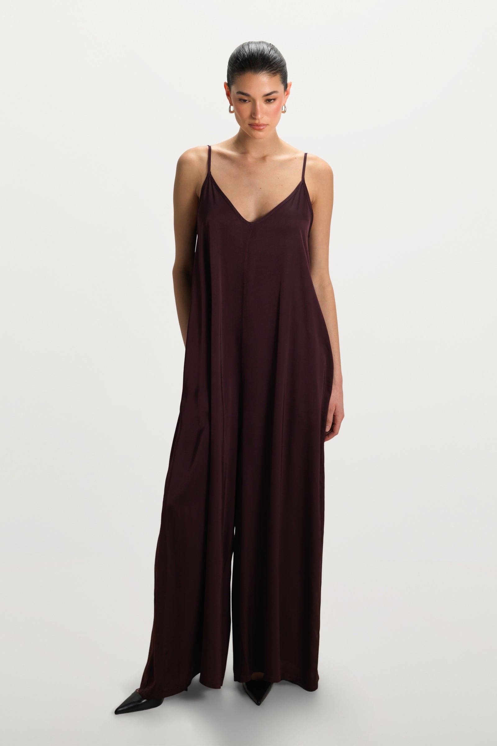 Audrey Satin Jumpsuit | Amethyst Plum – JAKI