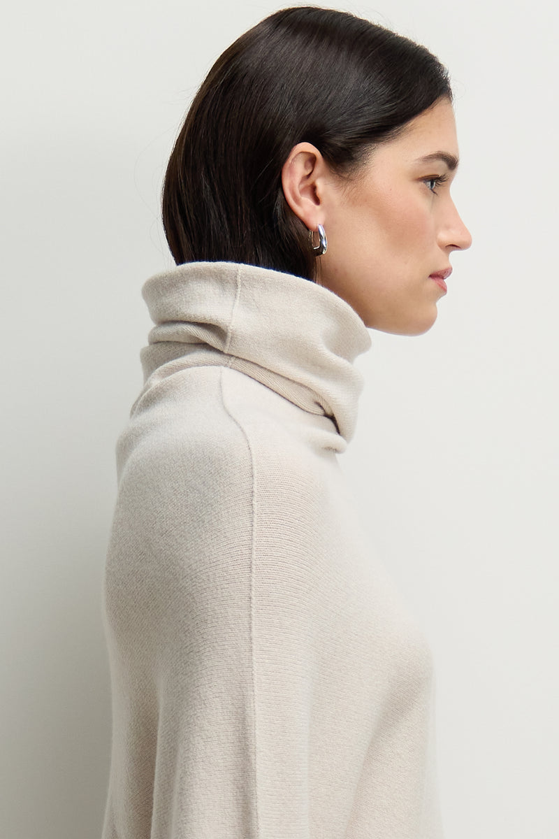 Asymmetric Draped Roll Neck | Light Beige | Seamless Knit