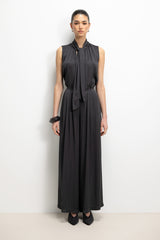 Lyanne Bow Neck Tie Satin Blouse | Anthracite