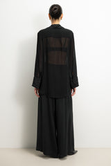 Arden Pleated Elastic Waist Satin Trousers | Black