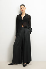 Arden Pleated Elastic Waist Satin Trousers | Black